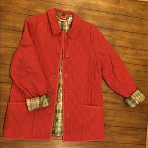 L.L. Bean Orange Diamond Quilted Plaid Jacket